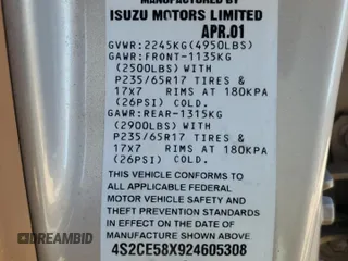 2002 Isuzu Axiom with VIN 4S2CE58X924605308, listed as a Copart auction lot 74872754 with 191,102 mi miles and Salvage Title. Bid and sale history available at carsss.com. Image 12.
