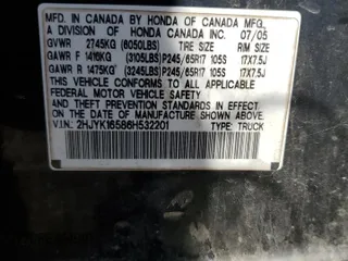 2006 Honda Ridgeline RTL with VIN 2HJYK16586H532201, listed as a Copart auction lot 53945235 with Not Provided miles and Clean Title. Bid and sale history available at DreamBid. Image 12.