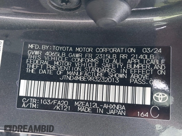 2024 Toyota Corolla Hatchback SE with VIN JTND4MBE9R3232013, listed as a IAAI auction lot 41578862 with 20,434 mi miles. Bid and sale history available at carsss.com. Image 9.