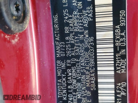 2024 Lexus ES 300h with VIN 58ABA1C19RU037316, listed as a Copart auction lot 45528675 with Not provided miles and Non repairable. Bid and sale history available at DreamBid. Image 13.