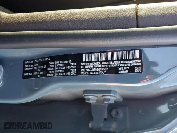 2017 Jeep Renegade Latitude z VIN ZACCJBBB6HPF05681, wystawiony jako Copart lot #56550575 z przebiegiem 142 647 mil mil oraz Szkoda całkowita • Salvage title. Historia ofert i sprzedaży dostępna na DreamBid. Obrazek 13.