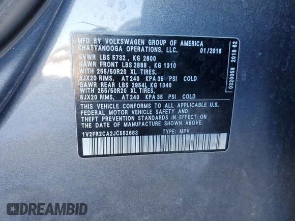 2018 Volkswagen Atlas SE with VIN 1V2FR2CA2JC552663, listed as a Copart auction lot 88244855 with 76,990 mi miles and Salvage title. Bid and sale history available at DreamBid. Image 15.
