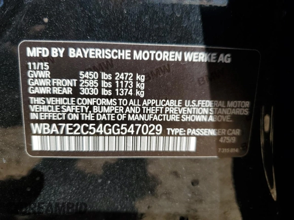 2016 BMW 7 Series 740i with VIN WBA7E2C54GG547029, listed as a Copart auction lot 49001355 with 109,385 mi miles and Clean Title. Bid and sale history available at carsss.com. Image 12.