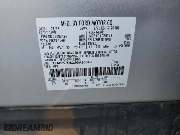 2018 Ford Explorer XLT with VIN 1FM5K7D83JGA95649, listed as a Copart auction lot 74830513 with 118,621 mi miles and Salvage Title. Bid and sale history available at DreamBid. Image 13.