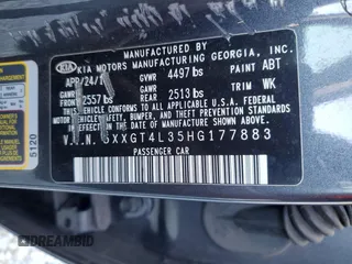 2017 Kia Optima LX with VIN 5XXGT4L35HG177883, listed as a Copart auction lot 50220195 with 108,058 mi miles and Salvage title. Bid and sale history available at DreamBid. Image 14.