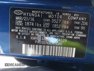 2016 Hyundai Accent SE with VIN KMHCT4AE7GU124626, listed as a IAAI auction lot 40242862 with 129,220 mi miles and . Bid and sale history available at DreamBid. Image 9.