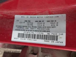 2020 Mazda 3 with VIN JM1BPALM0L1153596, listed as a IAAI auction lot 42369974 with 114,397 mi miles and . Bid and sale history available at DreamBid. Image 9.