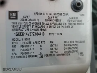 2007 Chevrolet Silverado 1500 Work Truck with VIN 1GCEK14V27Z184410, listed as a Copart auction lot 84322254 with 191,515 mi miles and Clean Title. Bid and sale history available at carsss.com. Image 12.