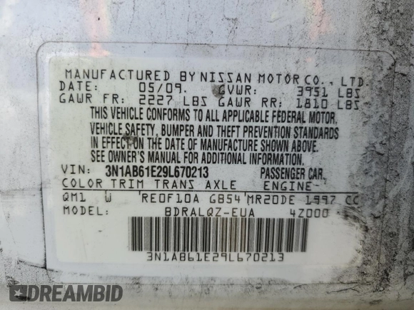 2009 Nissan Sentra FE+ with VIN 3N1AB61E29L670213, listed as a Copart auction lot 49321315 with 206,722 mi miles and Salvage Title. Bid and sale history available at DreamBid. Image 15.