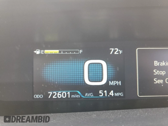 2020 Toyota Prius LE z VIN JTDKARFP4L3160836, wystawiony jako Copart lot #59370235 z przebiegiem 72 601 mil mil oraz Szkoda całkowita • Salvage title. Historia ofert i sprzedaży dostępna na DreamBid. Obrazek 9.