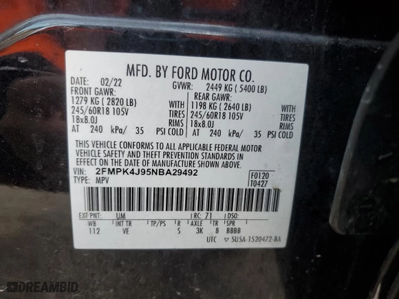 2022 Ford Edge SEL with VIN 2FMPK4J95NBA29492, listed as a Copart auction lot 48785865 with 89,350 mi miles and Non Repairable. Bid and sale history available at carsss.com. Image 16.