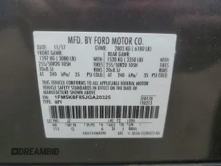 2018 Ford Explorer Limited z VIN 1FM5K8F85JGA20325, wystawiony jako Copart lot #56570065 z przebiegiem 134 860 mil mil oraz Szkoda całkowita • Salvage title. Historia ofert i sprzedaży dostępna na DreamBid. Obrazek 13.