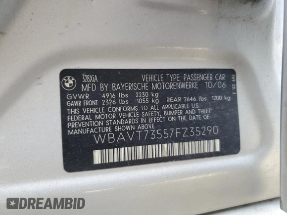 2007 BMW 3 Series 328xi z VIN WBAVT73557FZ35290, wystawiony jako Copart lot #48251955 z przebiegiem 287 728 mil mil oraz Szkoda całkowita • Salvage title. Historia ofert i sprzedaży dostępna na DreamBid. Obrazek 14.