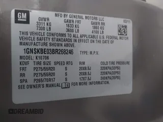 2011 Chevrolet Tahoe LT with VIN 1GNSKBE03BR268246, listed as a IAAI auction lot 41434862 with 250,991 mi miles and . Bid and sale history available at DreamBid. Image 9.