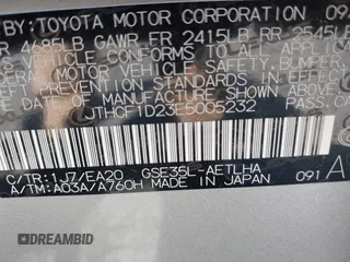 2014 Lexus IS 250 z VIN JTHCF1D23E5005232, wystawiony jako IAAI lot #42079948 z przebiegiem 160 759 mil mil oraz . Historia ofert i sprzedaży dostępna na DreamBid. Obrazek 9.