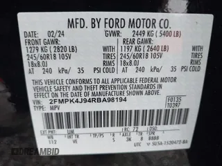 2024 Ford Edge SEL z VIN 2FMPK4J94RBA98194, wystawiony jako IAAI lot #42320671 z przebiegiem 41 616 mil mil oraz . Historia ofert i sprzedaży dostępna na DreamBid. Obrazek 9.