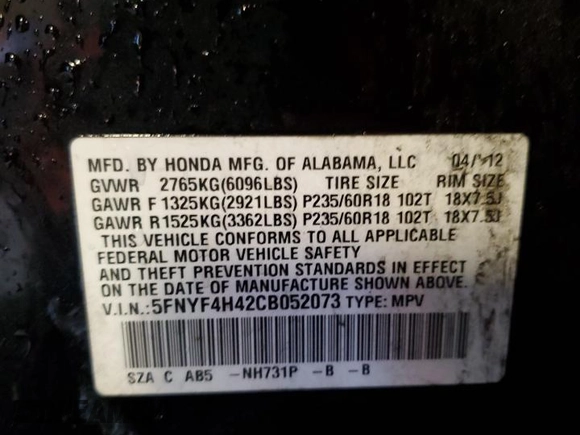 2012 Honda Pilot EX with VIN 5FNYF4H42CB052073, listed as a Copart auction lot 45008425 with 151,481 mi miles and Salvage Title. Bid and sale history available at carsss.com. Image 16.