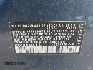 2021 Volkswagen Jetta S z VIN 3VWC57BU6MM033172, wystawiony jako IAAI lot #42371654 z przebiegiem 38 488 mil mil oraz . Historia ofert i sprzedaży dostępna na DreamBid. Obrazek 9.