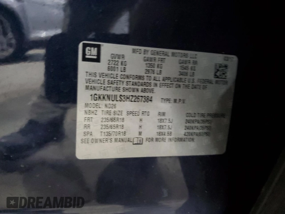 2017 GMC Acadia SLT with VIN 1GKKNULS3HZ267384, listed as a Copart auction lot 42558385 with 115,266 mi miles and Salvage Title. Bid and sale history available at carsss.com. Image 13.