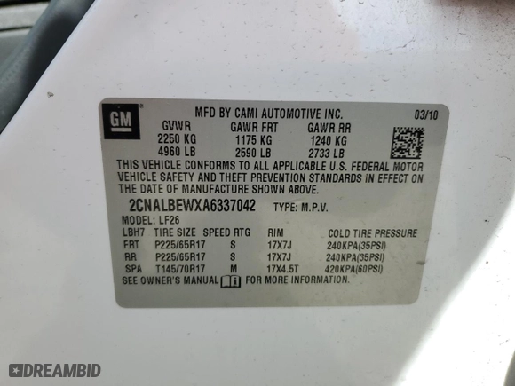 2010 Chevrolet Equinox LS with VIN 2CNALBEWXA6337042, listed as a Copart auction lot 50534625 with 155,486 mi miles and Salvage Title. Bid and sale history available at carsss.com. Image 13.