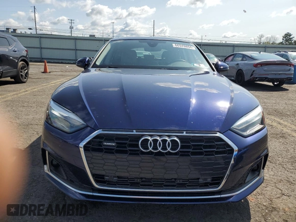 2022 Audi A5 Sportback Premium with VIN WAUABCF50NA011789, listed as a Copart auction lot 66949894 with 22,973 mi miles and Salvage Title. Bid and sale history available at carsss.com. Image 5.
