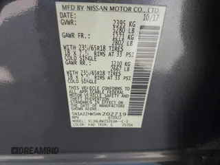 2017 Nissan Murano SL with VIN 5N1AZ2MH5HN202719, listed as a IAAI auction lot 42463161 with 83,692 mi miles and . Bid and sale history available at DreamBid. Image 9.