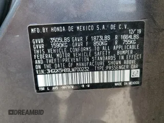 2020 Honda Fit EX with VIN 3HGGK5H89LM700232, listed as a Copart auction lot 58446435 with 68,233 mi miles and Clean title. Bid and sale history available at DreamBid. Image 13.