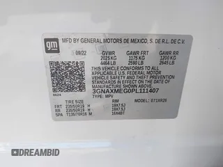 2023 Chevrolet Equinox RS with VIN 3GNAXMEG0PL111407, listed as a IAAI auction lot 41985925 with 34,283 mi miles and . Bid and sale history available at DreamBid. Image 9.