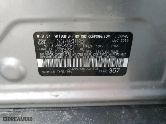2020 Mitsubishi Outlander Sport ES 2.0 with VIN JA4AP3AU9LU021505, listed as a Copart auction lot 46951385 with 71,447 mi miles and Salvage Title. Bid and sale history available at carsss.com. Image 15.
