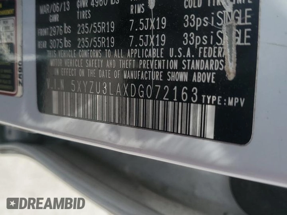 2013 Hyundai Santa Fe Sport z VIN 5XYZU3LAXDG072163, wystawiony jako Copart lot #52298605 z przebiegiem 155 969 mil mil oraz Szkoda całkowita • Salvage title. Historia ofert i sprzedaży dostępna na DreamBid. Obrazek 14.
