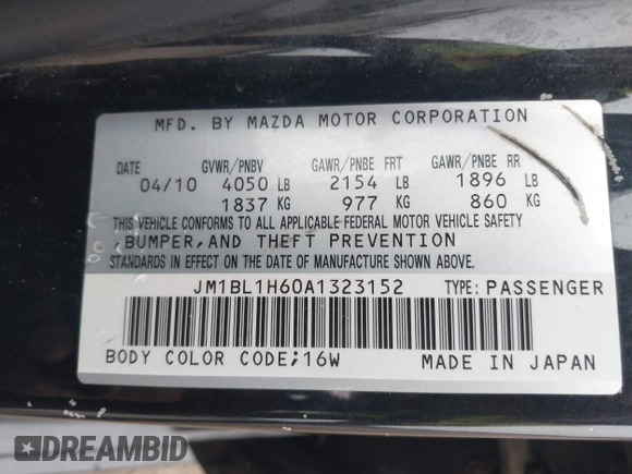 2010 Mazda 3 S Sport with VIN JM1BL1H60A1323152, listed as a IAAI auction lot 42528313 with 145,835 mi miles and . Bid and sale history available at DreamBid. Image 9.