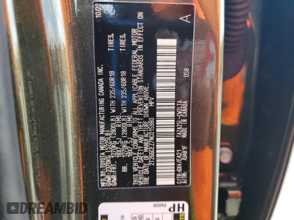 2022 Lexus NX 350 Premium with VIN 2T2GGCEZ7NC015980, listed as a Copart auction lot 61009695 with 49,709 mi miles and Salvage title. Bid and sale history available at DreamBid. Image 13.