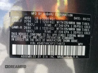 2023 Subaru Outback Limited с VIN 4S4BTANC6P3114873, выставлен на аукционе Copart как лот 56017825 с пробегом 36 852 миль миль и Списание • Salvage title. История ставок и продаж доступна на DreamBid. Изображение 13.