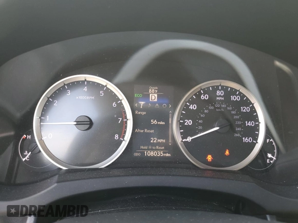 2015 Lexus IS 250 with VIN JTHBF1D21F5079200, listed as a Copart auction lot 56868975 with 108,035 mi miles and Salvage title. Bid and sale history available at DreamBid. Image 9.