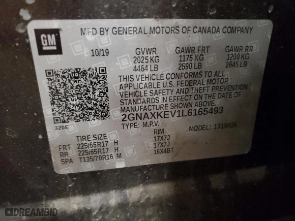 2020 Chevrolet Equinox LT with VIN 2GNAXKEV1L6165493, listed as a Copart auction lot 78662484 with 112,174 mi miles and Salvage Title. Bid and sale history available at carsss.com. Image 13.