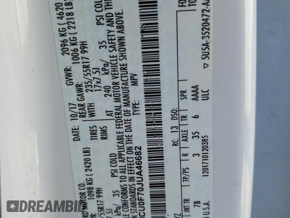 2018 Ford Escape S with VIN 1FMCU0F70JUA46682, listed as a Copart auction lot 51461325 with 43,891 mi miles and Salvage Title. Bid and sale history available at carsss.com. Image 13.