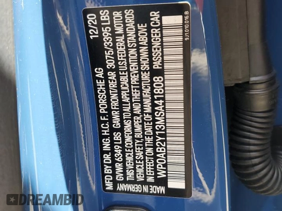 2021 Porsche Taycan 4S with VIN WP0AB2Y13MSA41808, listed as a Copart auction lot 55977135 with 28,724 mi miles and Salvage title. Bid and sale history available at DreamBid. Image 13.