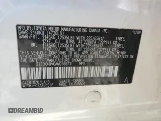 2010 Toyota RAV4 Limited with VIN 2T3DK4DV0AW016673, listed as a Copart auction lot 65408505 with 207,052 mi miles and Non repairable. Bid and sale history available at DreamBid. Image 12.