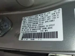 2008 Honda CR-V EX-L with VIN JHLRE48778C056595, listed as a IAAI auction lot 42063286 with 173,880 mi miles. Bid and sale history available at carsss.com. Image 9.