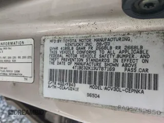 2003 Toyota Camry LE with VIN 4T1BE32K13U787169, listed as a IAAI auction lot 41510710 with 193,197 mi miles and . Bid and sale history available at DreamBid. Image 9.