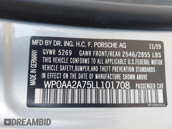 2020 Porsche Panamera z VIN WP0AA2A75LL101708, wystawiony jako IAAI lot #39900713 z przebiegiem 13 098 mil mil oraz . Historia ofert i sprzedaży dostępna na DreamBid. Obrazek 9.