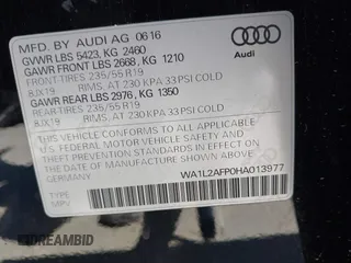 2017 Audi Q5 Premium Plus с VIN WA1L2AFP0HA013977, выставлен на аукционе IAAI как лот 40137120 с пробегом 62 834 миль миль и . История ставок и продаж доступна на DreamBid. Изображение 9.