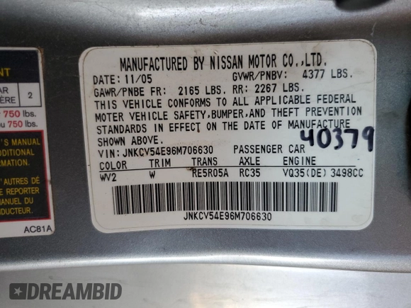 2006 Infiniti G35 Coupe with VIN JNKCV54E96M706630, listed as a Copart auction lot 49733645 with 178,795 mi miles and Salvage Title. Bid and sale history available at carsss.com. Image 12.