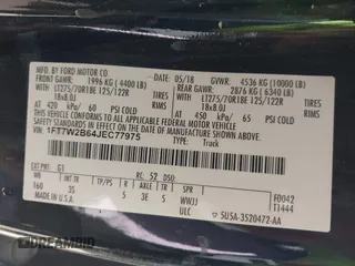 2018 Ford F-250 XL с VIN 1FT7W2B64JEC77975, выставлен на аукционе IAAI как лот 41854388 с пробегом 151 901 миль миль и . История ставок и продаж доступна на DreamBid. Изображение 9.