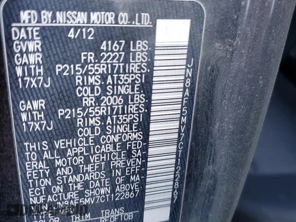 2012 Nissan Juke SL with VIN JN8AF5MV7CT122867, listed as a Copart auction lot 86903634 with Not Provided miles and Salvage Title. Bid and sale history available at DreamBid. Image 12.