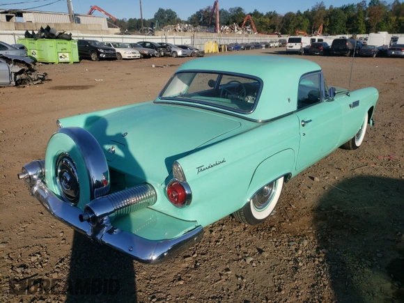 1955 Ford Thunderbird with VIN P5FH221611, listed as a Copart auction lot 61403814 with 16,558 mi miles and Salvage Title. Bid and sale history available at DreamBid. Image 4.