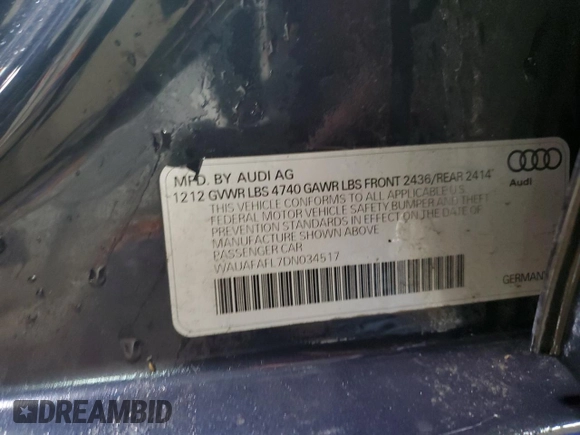 2013 Audi A4 Premium with VIN WAUAFAFL7DN034517, listed as a Copart auction lot 50344215 with 144,559 mi miles and Salvage Title. Bid and sale history available at carsss.com. Image 13.