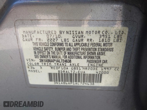 2010 Nissan Sentra 2.0 with VIN 3N1AB6AP1AL724638, listed as a IAAI auction lot 42054690 with 247,954 mi miles and . Bid and sale history available at DreamBid. Image 9.