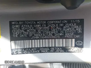 2016 Lexus ES 330 z VIN JTHBK1GG4G2236076, wystawiony jako IAAI lot #42124873 z przebiegiem 118 102 mil mil oraz . Historia ofert i sprzedaży dostępna na DreamBid. Obrazek 9.