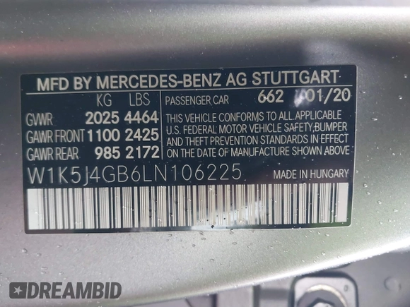 2020 Mercedes-Benz CLA 250 z VIN W1K5J4GB6LN106225, wystawiony jako IAAI lot #41504703 z przebiegiem 51 357 mil mil oraz . Historia ofert i sprzedaży dostępna na DreamBid. Obrazek 9.